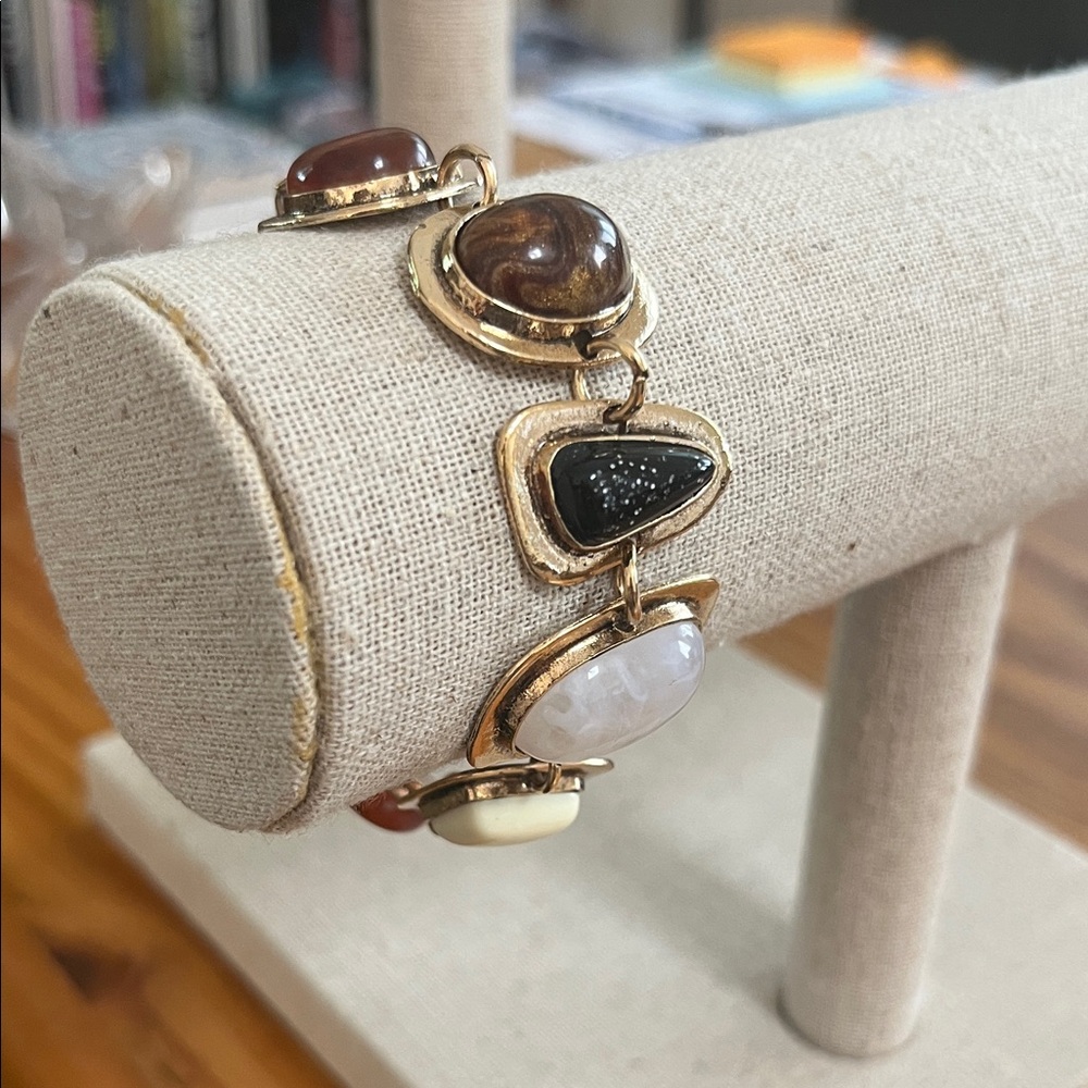Hammered gold tone multi faux stone bracelet